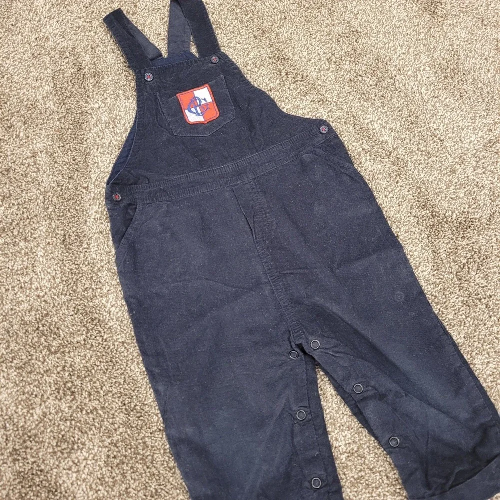Beatrice & George Navy Blue Corduroy Overalls Crest Patch 24 Months B08-0033